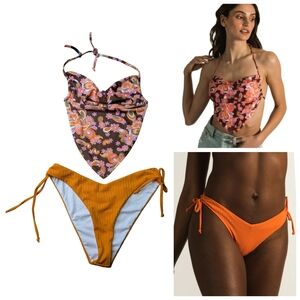 Skinny Dip Bikini - Ribbed V Bottom & Y2K Vibes Tie Back Halter Top Size S
